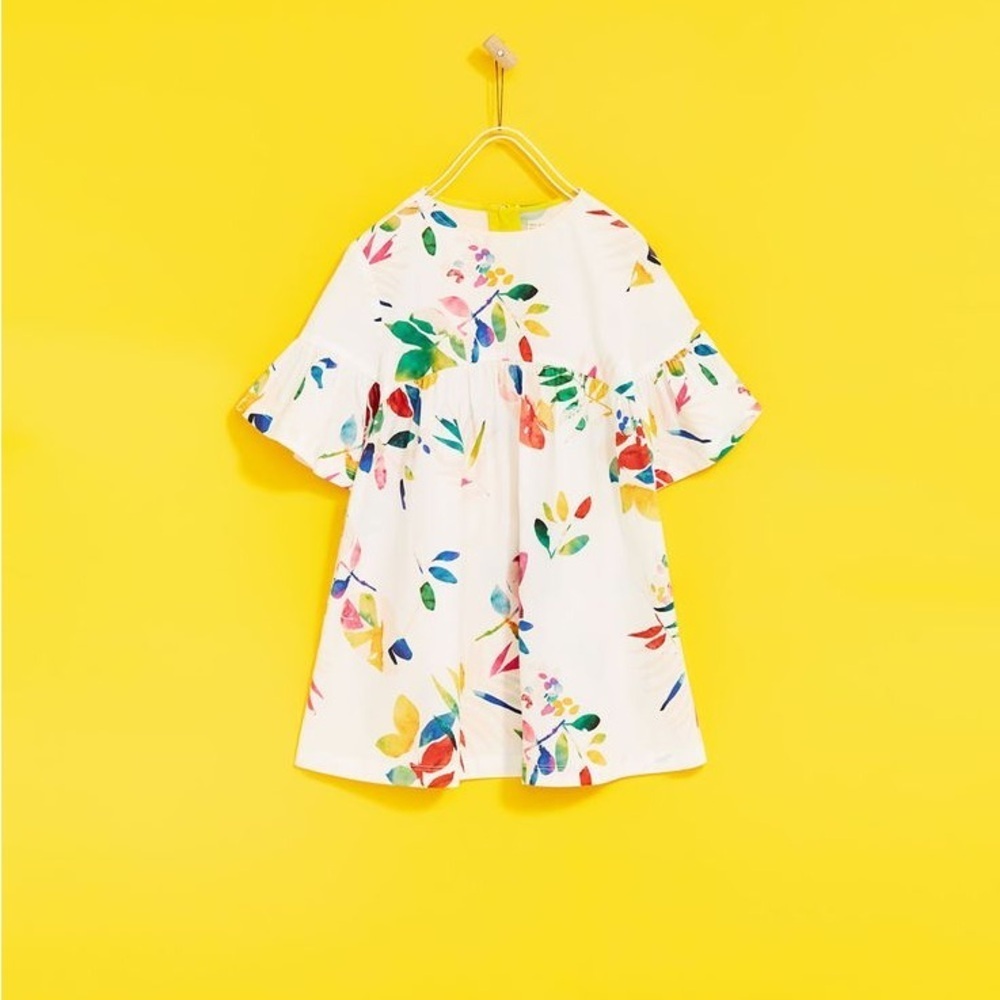Zara Girls Floral Dress with Ruffle Sleeves